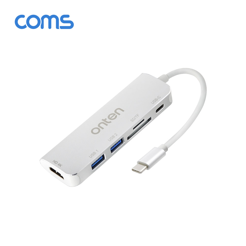 Coms USB 3.1 Type C 멀티 도킹&허브 / USB 3.0x2 + HDMI + SD/TF + Type-C(PD) 포트