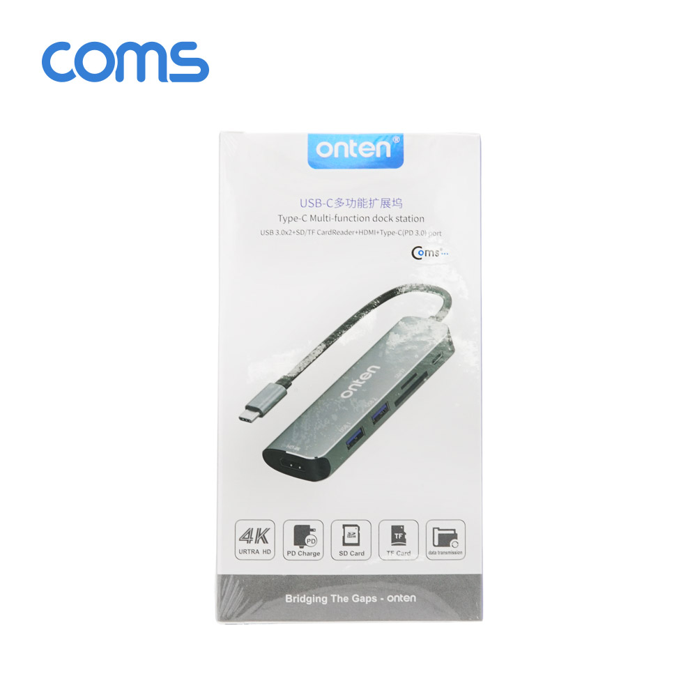 Coms USB 3.1 Type C 멀티 도킹&허브 / USB 3.0x2 + HDMI + SD/TF + Type-C(PD) 포트