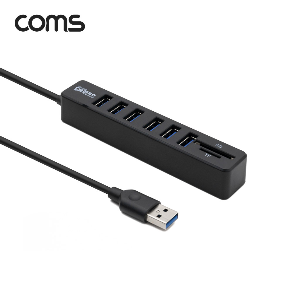Coms 멀티 USB 2.0 / 6포트 허브 + 외장형 카드리더기(Micro SD/SD)