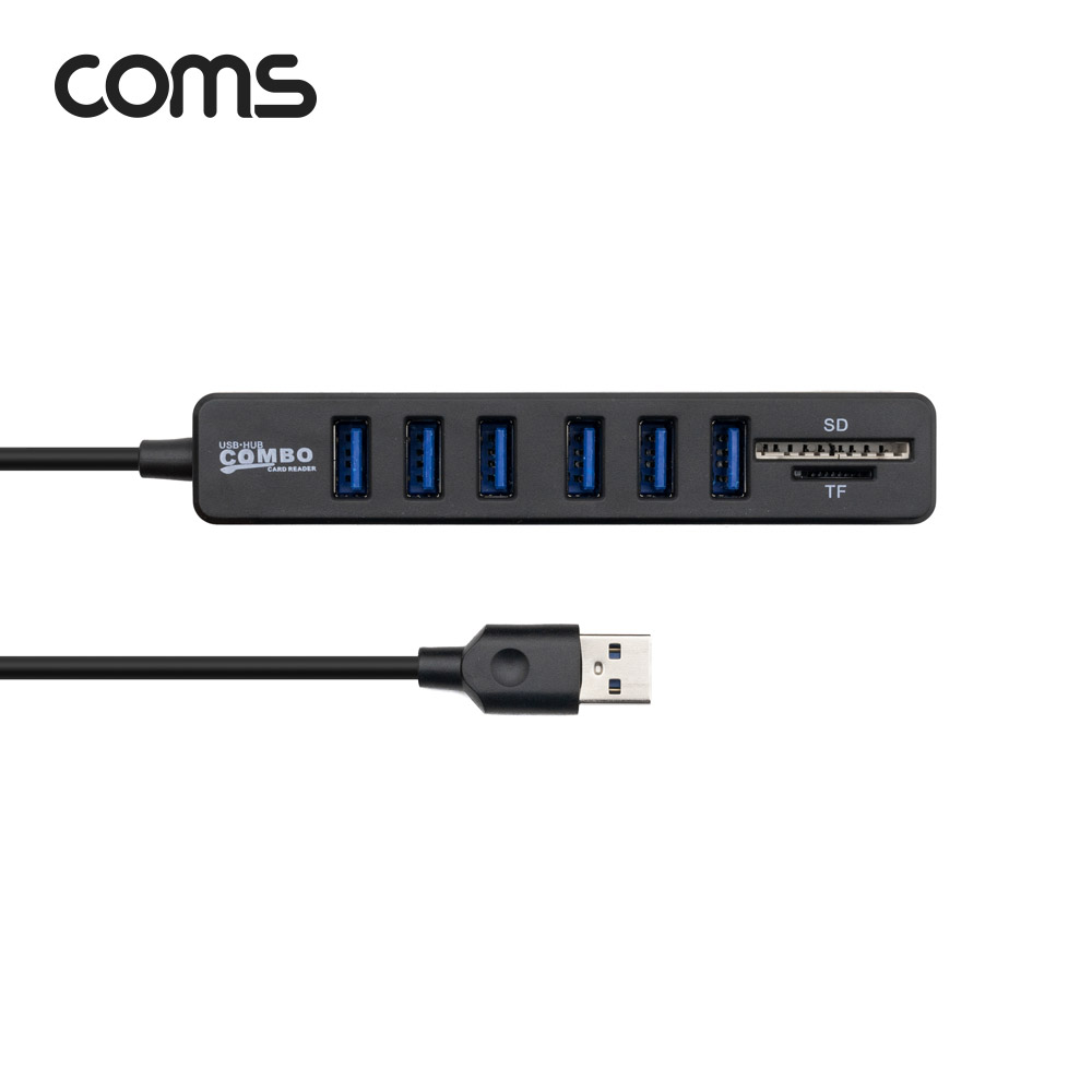 Coms 멀티 USB 2.0 / 6포트 허브 + 외장형 카드리더기(Micro SD/SD)