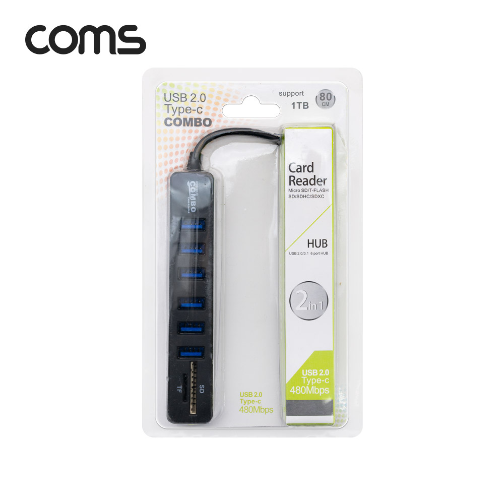 Coms 멀티 USB 2.0 / 6포트 허브 + 외장형 카드리더기(Micro SD/SD)