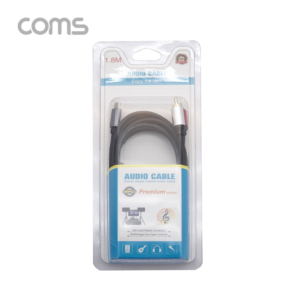 Coms RCA (2선) to Type C (USB 3.1) 변환 케이블 1.8M / OFC / 오디오 케이블