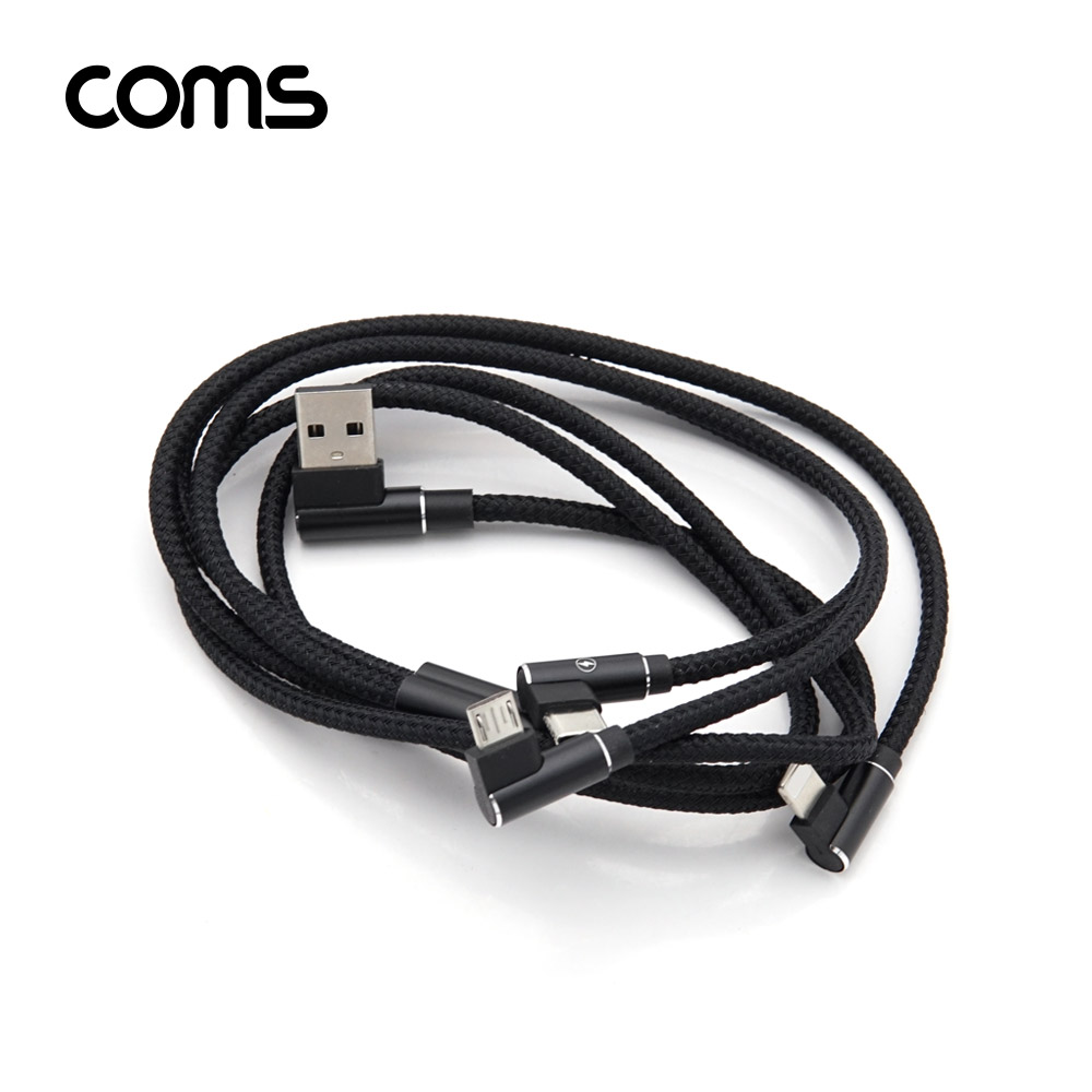 Coms 3 in 1 스마트폰 멀티 케이블 / 1M / 2.4A / USB 3.1 Type C, 8Pin, Micro 5Pin / 꺾임