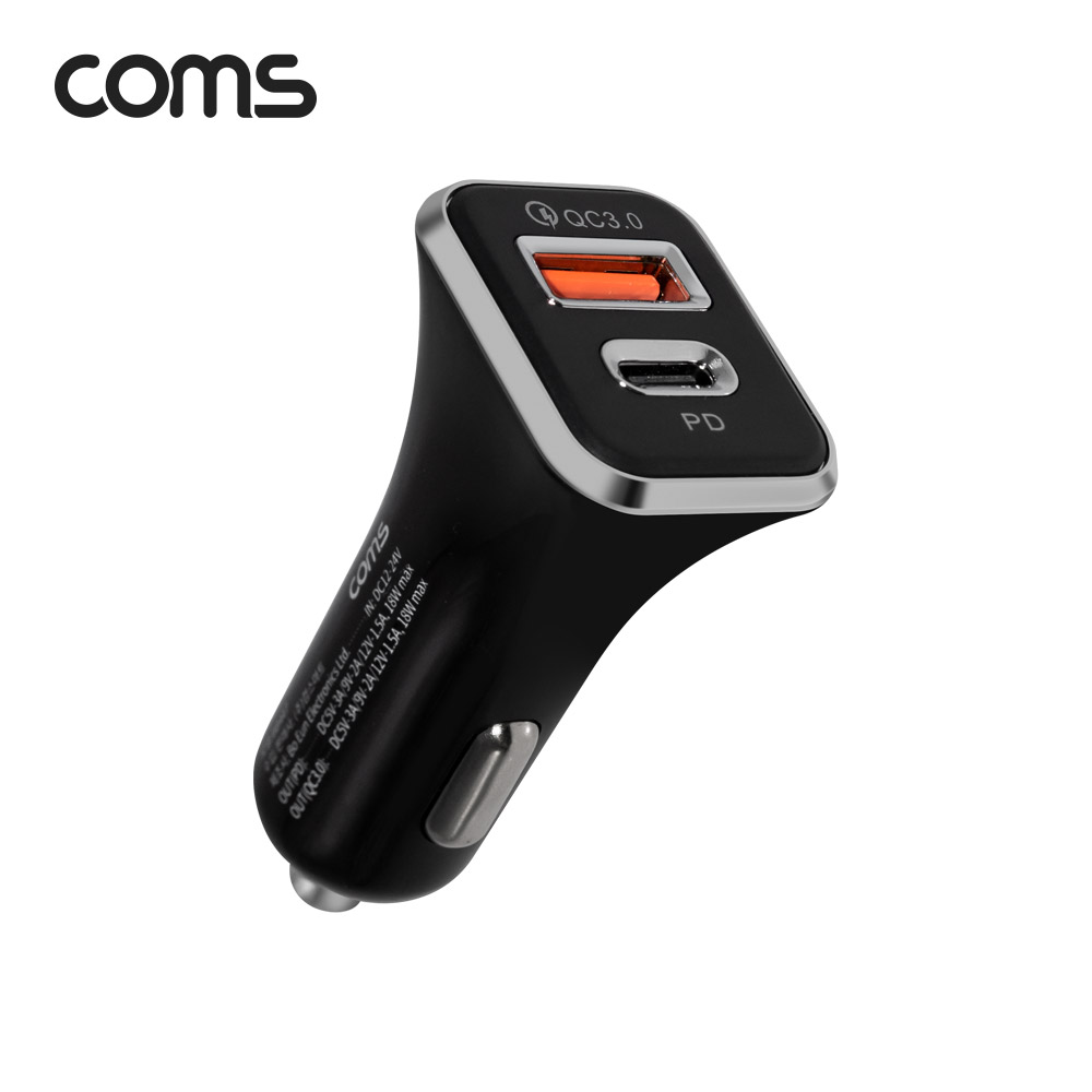 Coms 차량용 듀얼 USB 고속 충전기 / USB 3.1 Type-C PD / QC 3.0 / 최대 18W