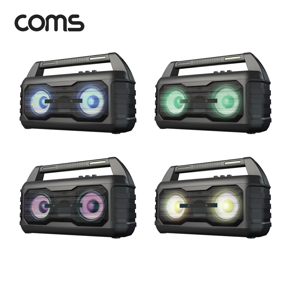 Coms 휴대용 블루투스 Hi-Fi 스테레오 스피커 앰프 20W / 듀얼마이크/TWS지원/가정용노래방