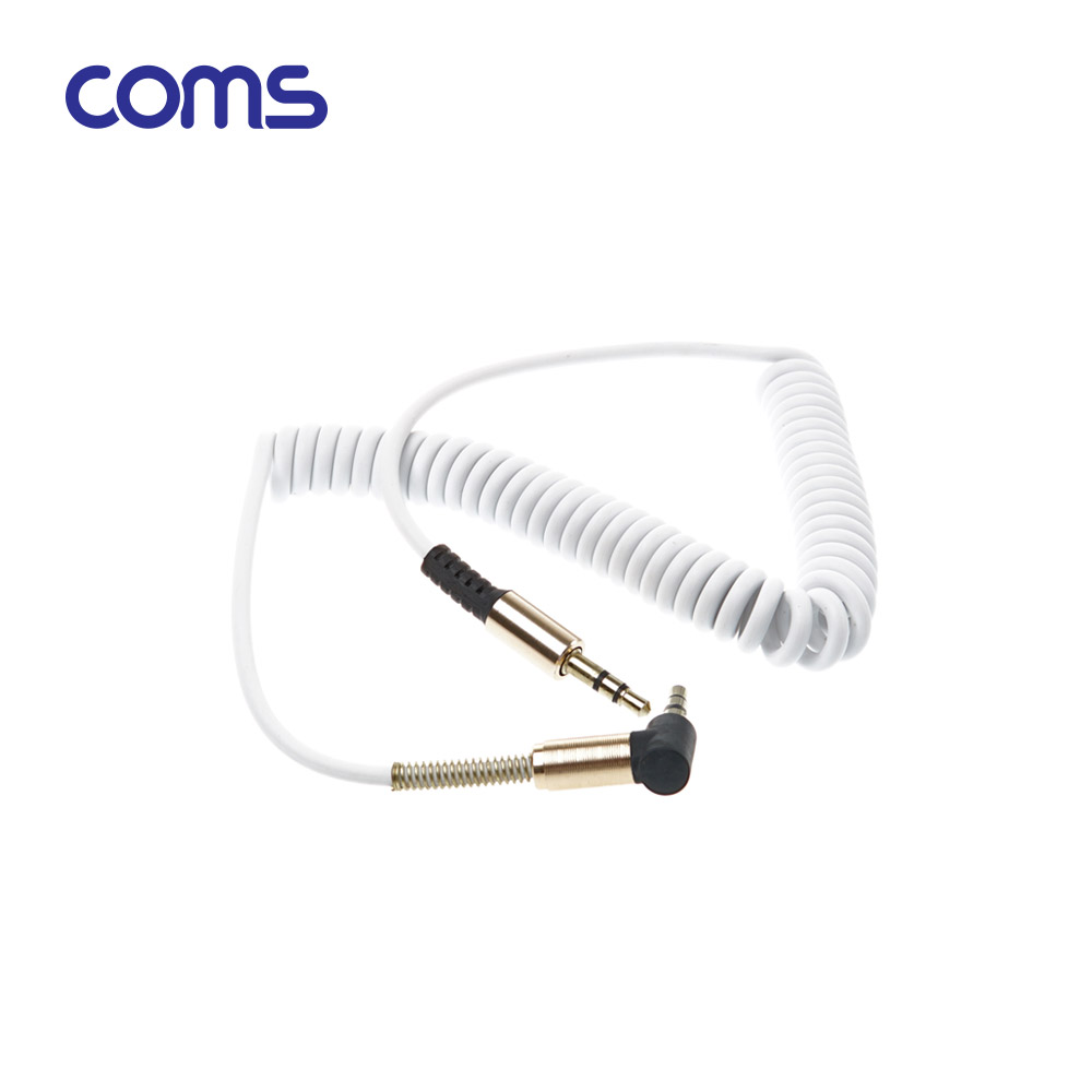 Coms AUX 스테레오 케이블(3극/스프링) / 한쪽 꺾임 / White / Stereo 3.5