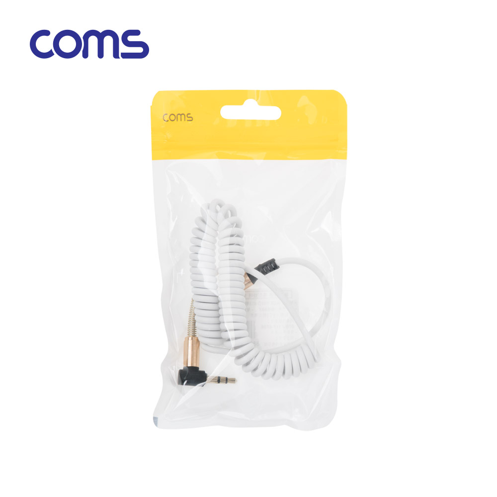 Coms AUX 스테레오 케이블(3극/스프링) / 한쪽 꺾임 / White / Stereo 3.5