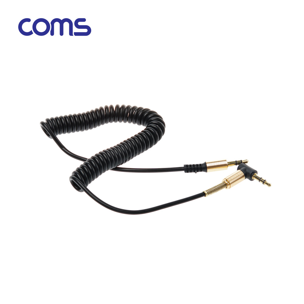 Coms AUX 스테레오 케이블(3극/스프링) / 한쪽 꺾임 / Black / Stereo 3.5