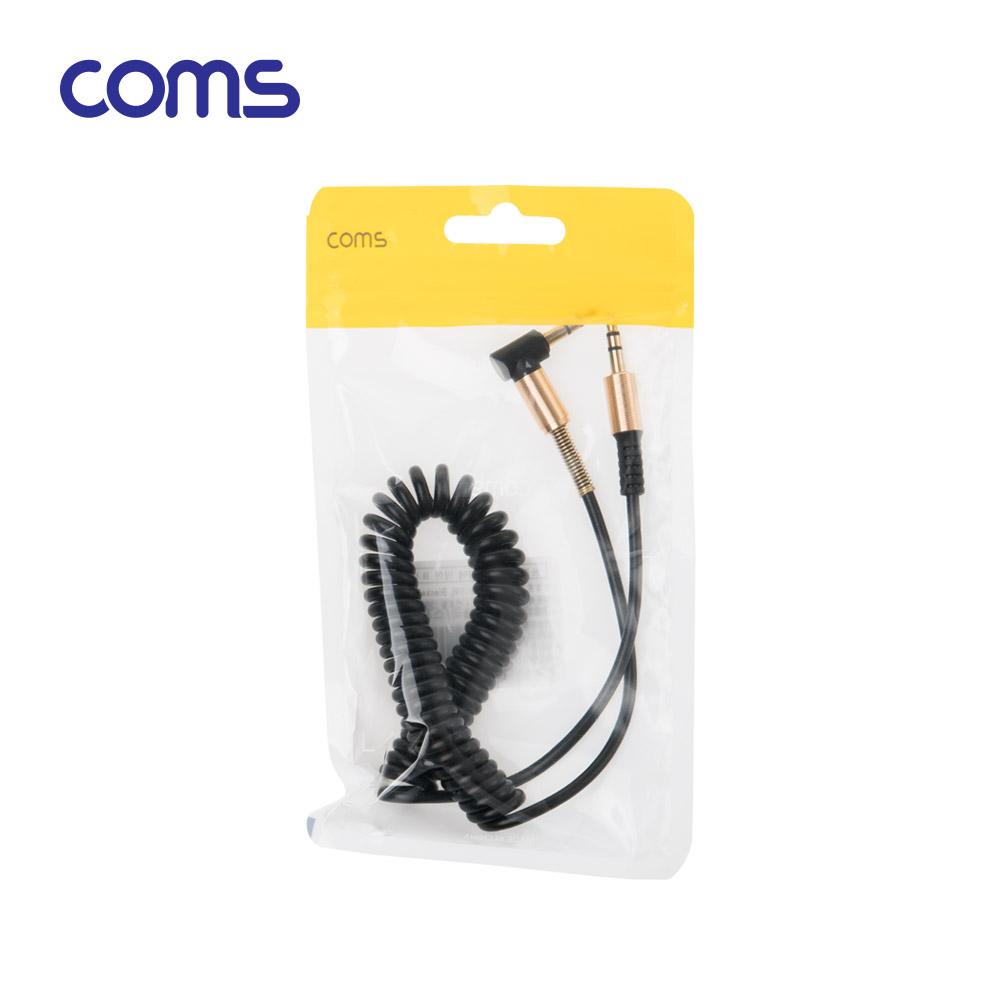 Coms AUX 스테레오 케이블(3극/스프링) / 한쪽 꺾임 / Black / Stereo 3.5