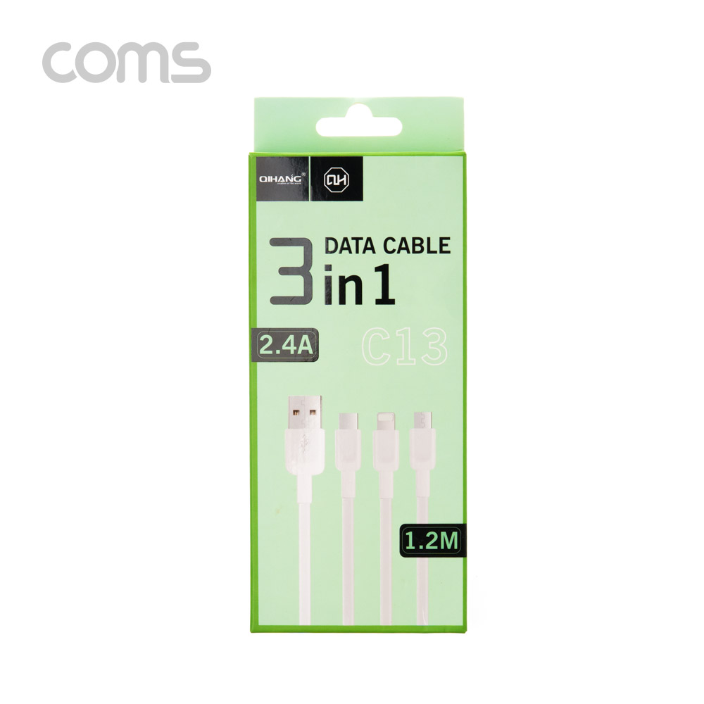 Coms 스마트폰 3 in 1 멀티 케이블, USB 3.1 Type C/Micro 5P/8P
