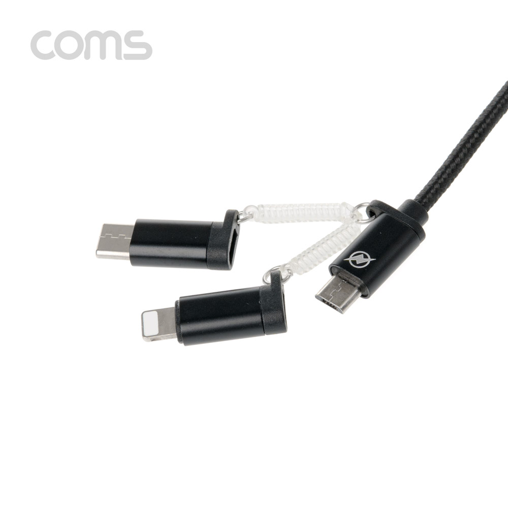 Coms 스마트폰 3 in 1 멀티 케이블 1M / Type C(USB 3.1)/ iOS 8핀/5핀 / Black