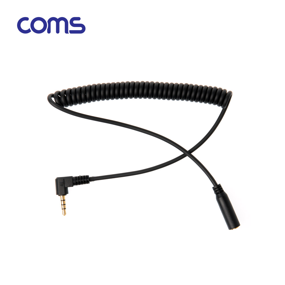 Coms AUX 스테레오 케이블(4극) / 스프링 / 한쪽 꺾임 / M/F 연장 / 40cm / Stereo 3.5