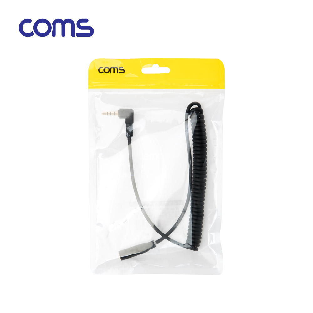 Coms AUX 스테레오 케이블(4극) / 스프링 / 한쪽 꺾임 / M/F 연장 / 40cm / Stereo 3.5
