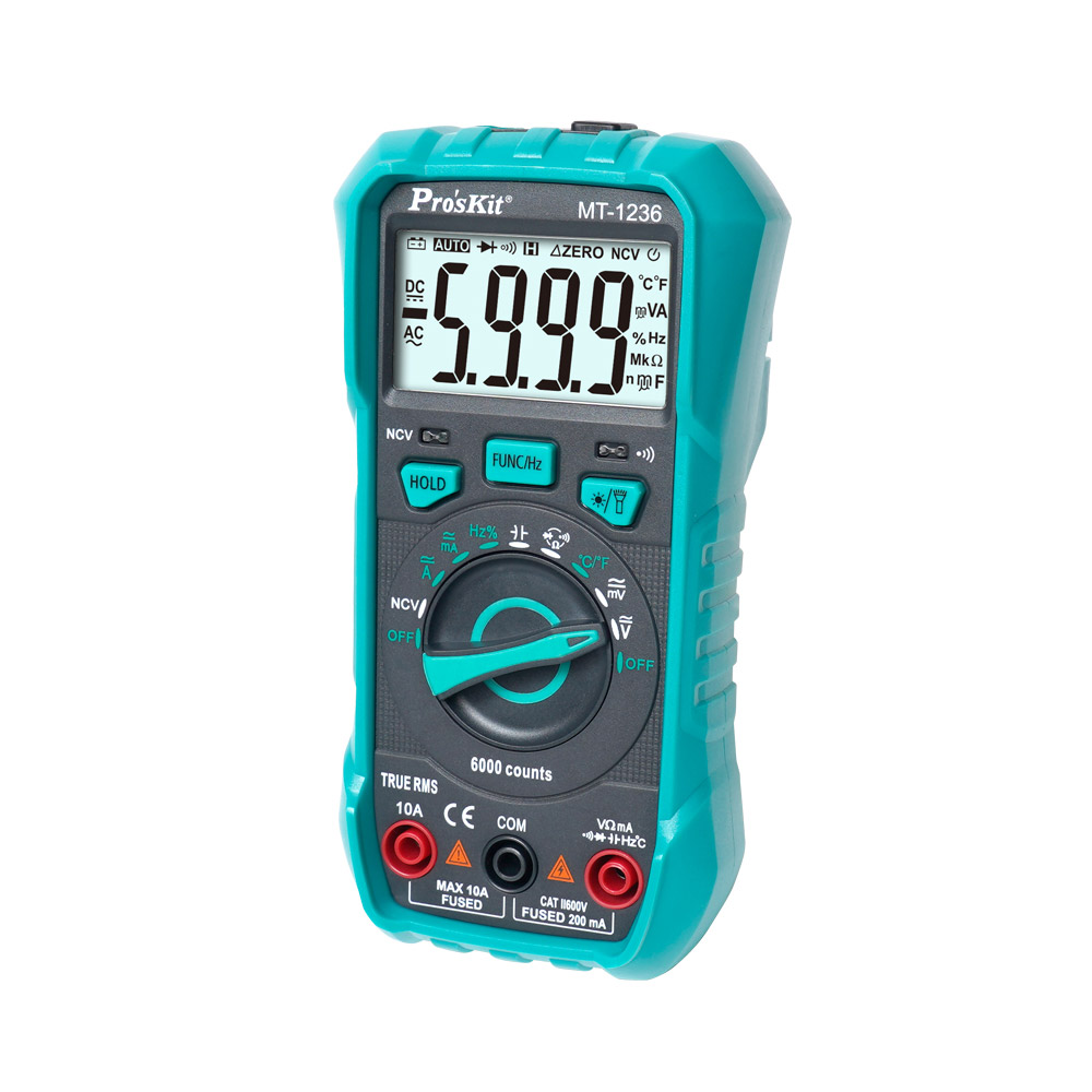 PROKIT (MT-1236) True RMS 디지털 멀티미터 테스터기 (DC/AC, AD/DC, NCV 감지, 온도 등)