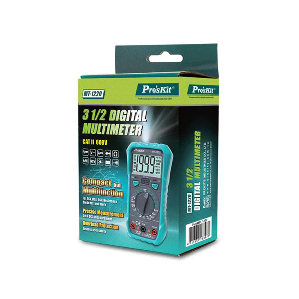 PROKIT (MT-1220) 디지털 멀티미터 테스터기 (3-1/2, acv, dca, dcv, 저항, 다이오드 등)