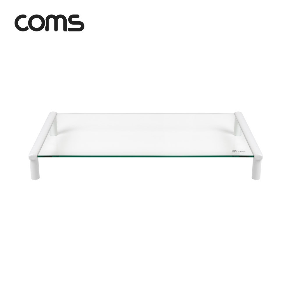 Coms 모니터 받침대/스탠드, 화이트프레임 투명유리 일반형 1단 (520mm x 309mm)
