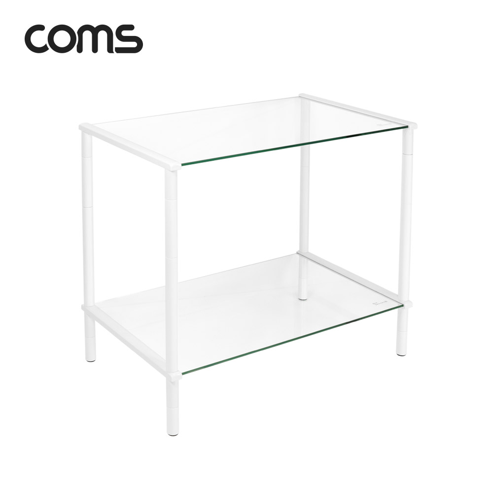 Coms 프린터,모니터,TV 높이조절 받침대/스탠드, 화이트프레임 투명유리 일반형 2단 (520mm x 309mm)
