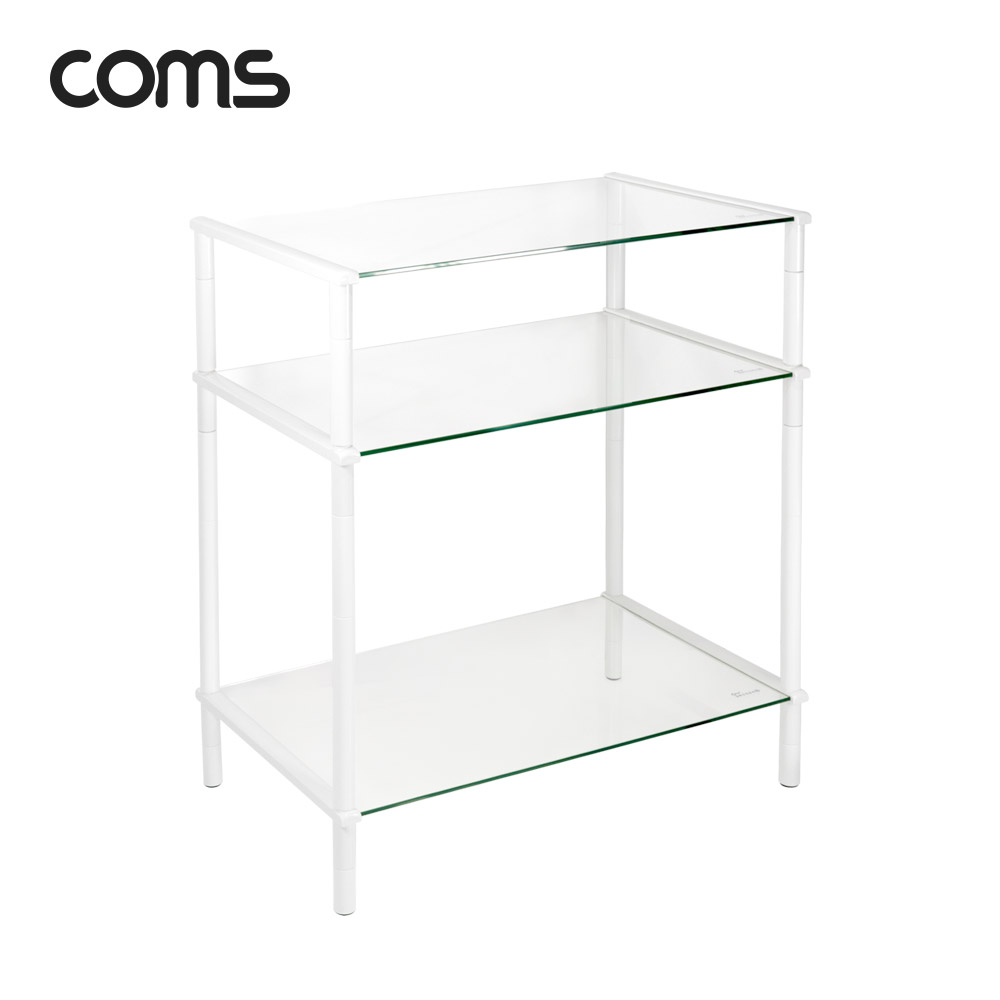 Coms 프린터,모니터,TV 높이조절 받침대/스탠드, 화이트프레임 투명유리 일반형 3단 (520mm x 309mm)