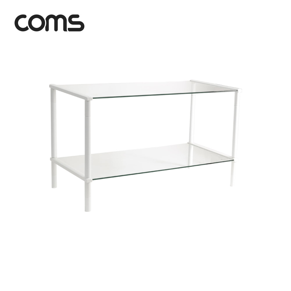 Coms 프린터,모니터,TV 높이조절 받침대/스탠드, 화이트프레임 투명유리 일반형 2단 (620mm x 309mm)
