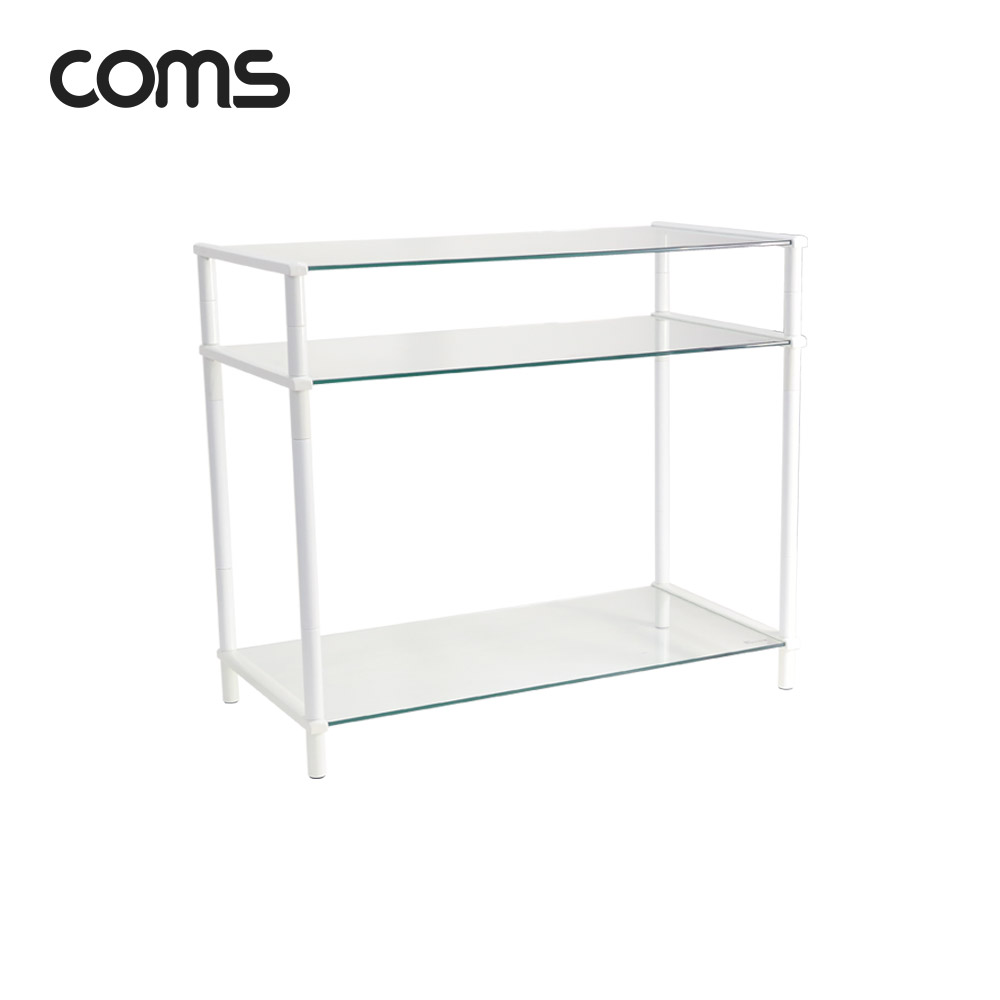 Coms 프린터,모니터,TV 높이조절 받침대/스탠드, 화이트프레임 투명유리 일반형 3단 (620mm x 309mm)