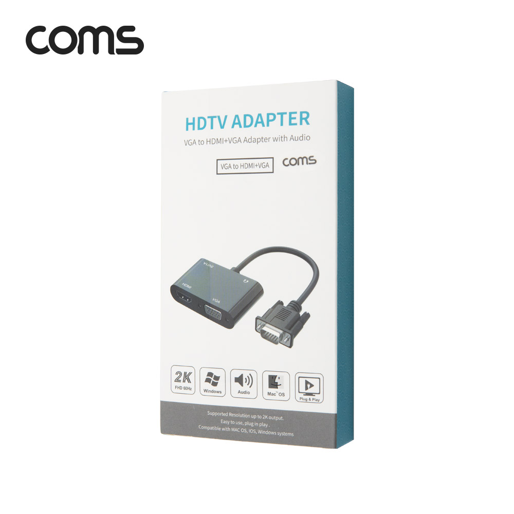 Coms VGA 컨버터 / VGA to HDMI/VGA/화면복제(미러링)/동시출력/오디오지원