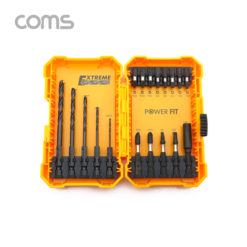 Coms 드릴비트 드라이버 비트 세트, 18개입 18pcs, 2mm~6mm, 다용도 멀티 공구, 스크류 드라이버 비트 십자 일자 별 육각
