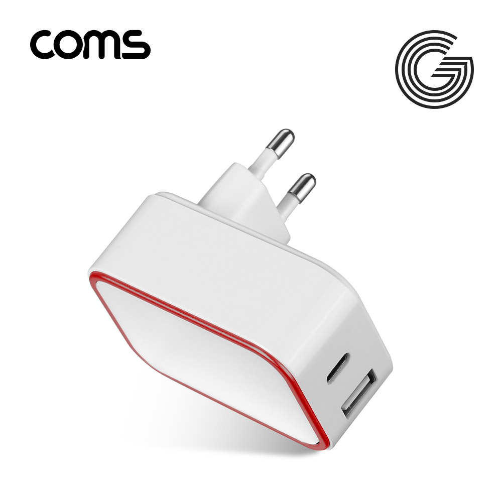 Coms G POWER 고속 가정용2구(PD18W+QC 3.0) / 화이트 / C타입 / USB A