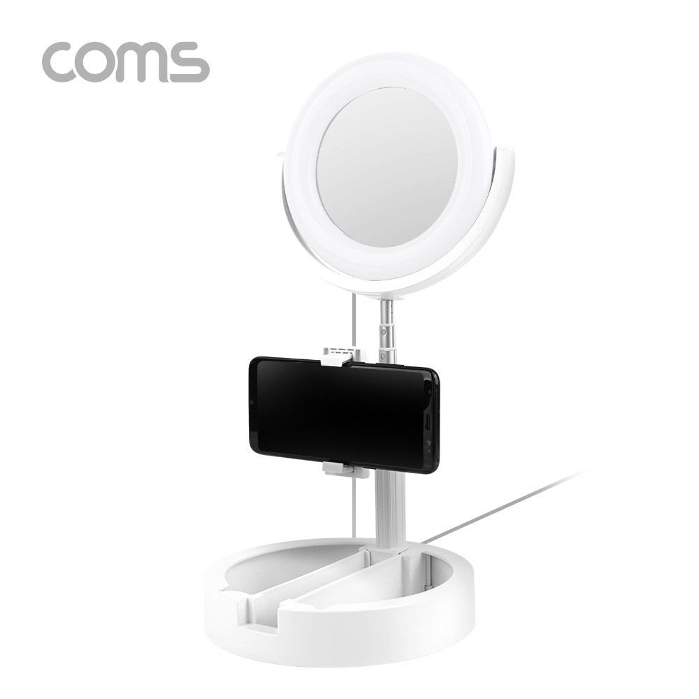 Coms LED 링 라이트 미러 / 개인방송용 원형 거울 조명 / USB 전원 / 15cm / 탁상 / 스탠드