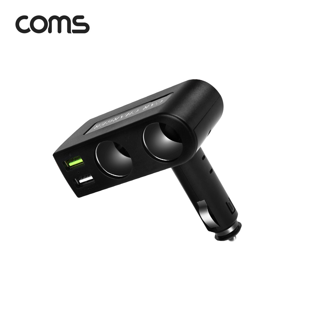 Coms 차량용 고속 충전 파워소켓 / 90도 회전 / QC 3.0 최대 6A / 시가 소켓 2구 / USB 2P