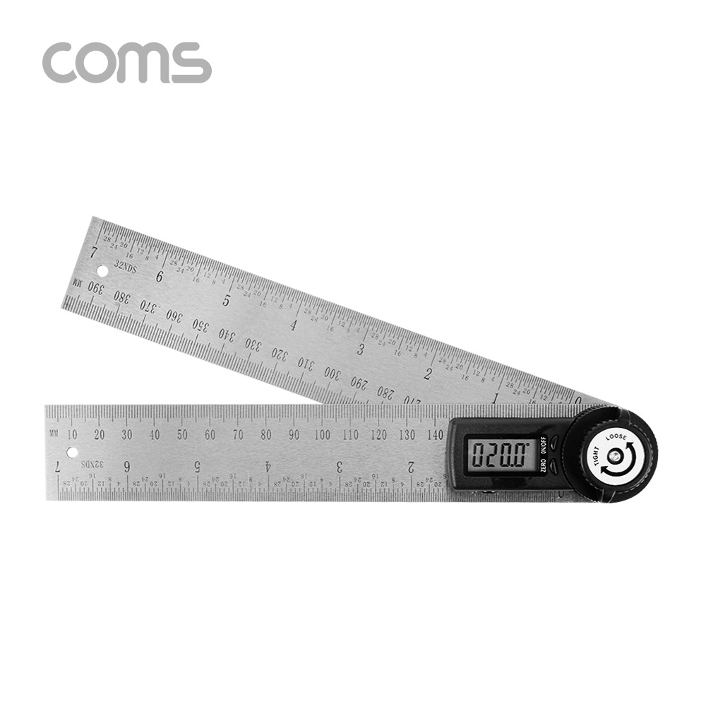 Coms 디지털 측정 자 40cm, 360도 회전 각도표시, 철제 스틸 자