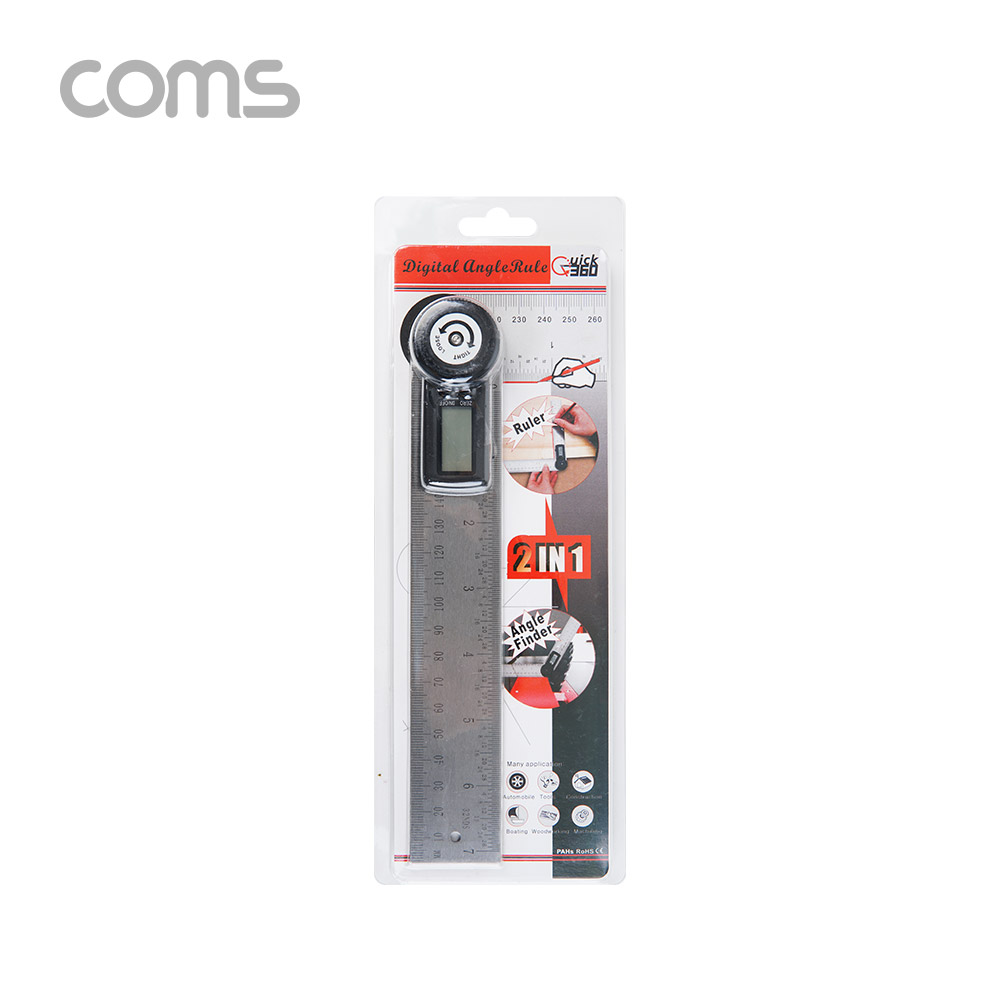 Coms 디지털 측정 자 40cm, 360도 회전 각도표시, 철제 스틸 자
