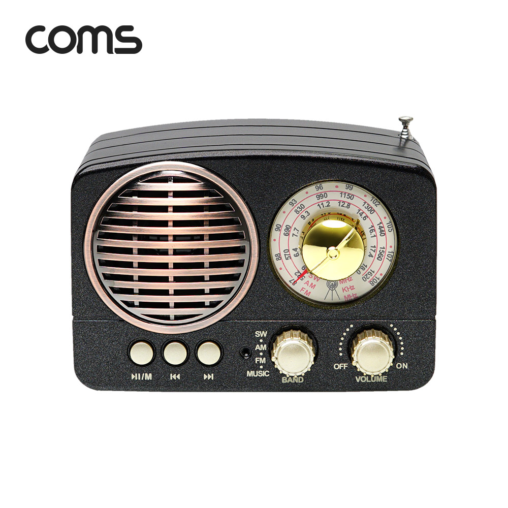 Coms 엔틱 주방용 라디오 블루투스 스피커 Black