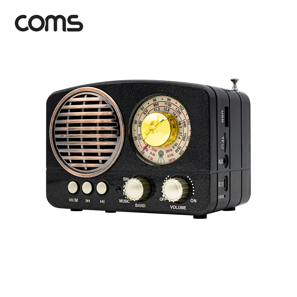 Coms 엔틱 주방용 라디오 블루투스 스피커 Black