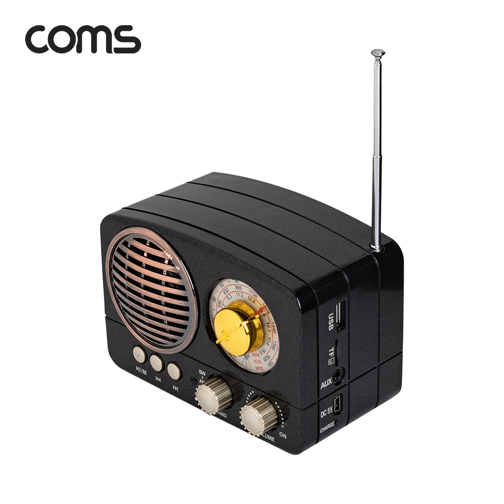 Coms 엔틱 주방용 라디오 블루투스 스피커 Black