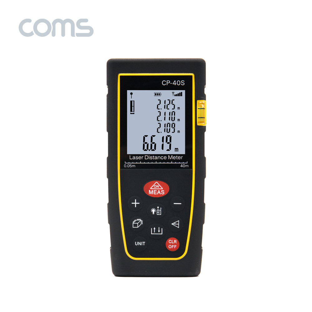Coms 휴대용 레이저 거리 측정기, 최대 40m, 거리 면적 부피 피타고라스 측정