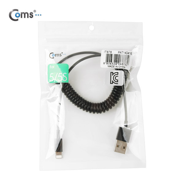 Coms iOS 스마트폰5 8핀 (8Pin) 스프링 케이블, Black