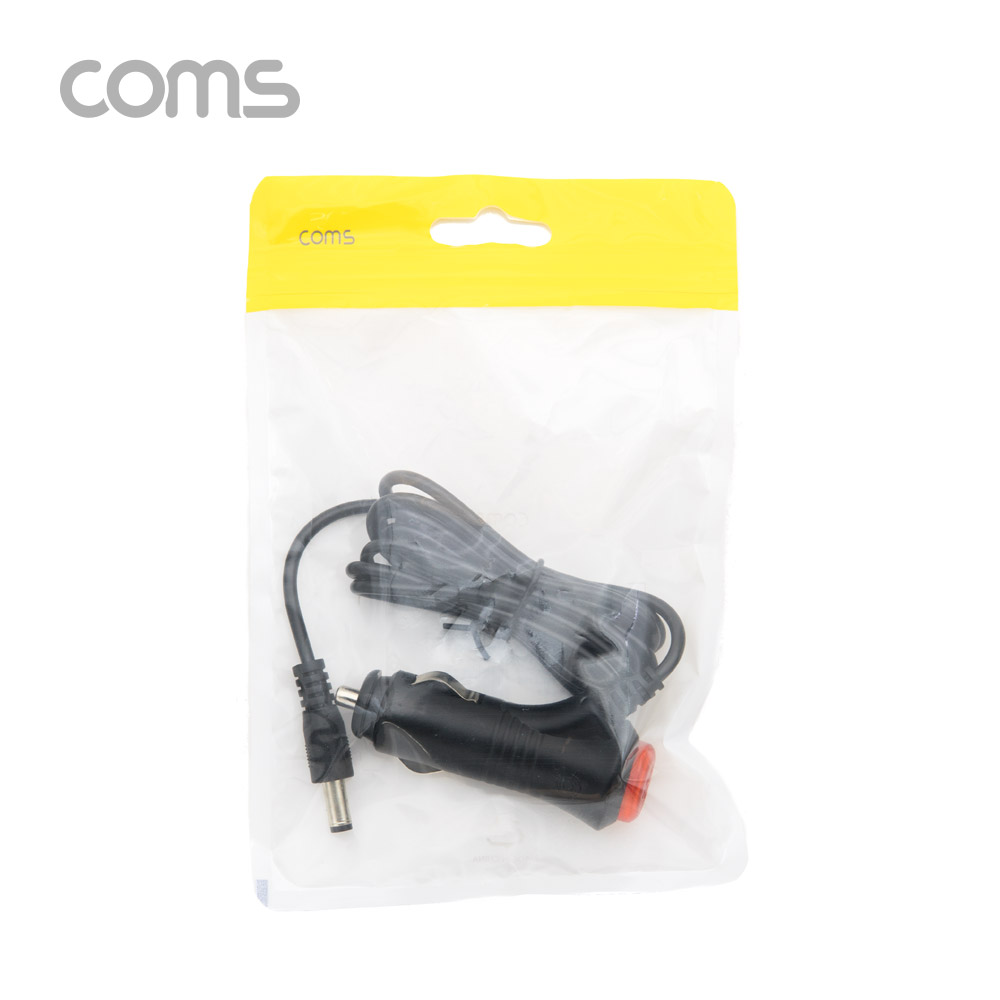 Coms 차량충전 케이블(DC 12V/1A) 1.5m 스위치형 / 시가(시거) 전원 케이블 / 외경 5.5 (내경 2.1)