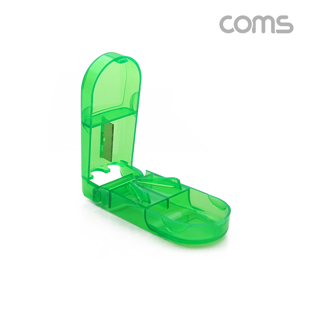 Coms 알약 커팅 보관함 / 알약 절단기 / 투명, Green / 알약 수납 보관 케이스