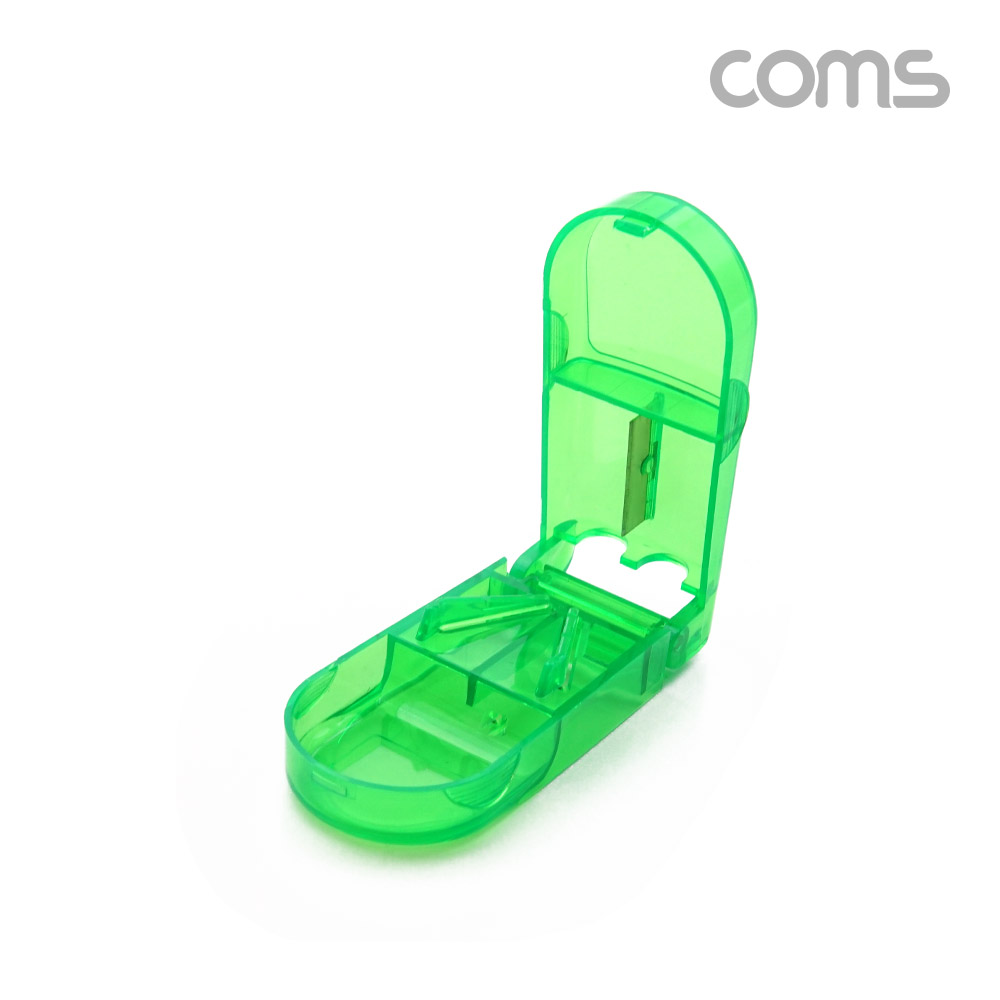 Coms 알약 커팅 보관함 / 알약 절단기 / 투명, Green / 알약 수납 보관 케이스
