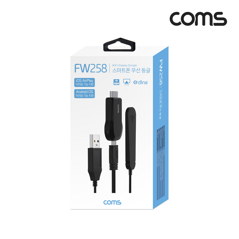 Coms 4K 스마트폰 무선 동글 / 미러링 / 휴대용 / Miracast / AirPlay / 3840x2160 30Hz 지원