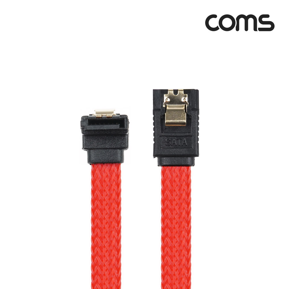 Coms SATA 하드(HDD) 케이블 3.0 (SATA3/6.0Gbps) / 메쉬 / 클립형 / ㄱ자 한쪽 꺾임 / 50cm / Red