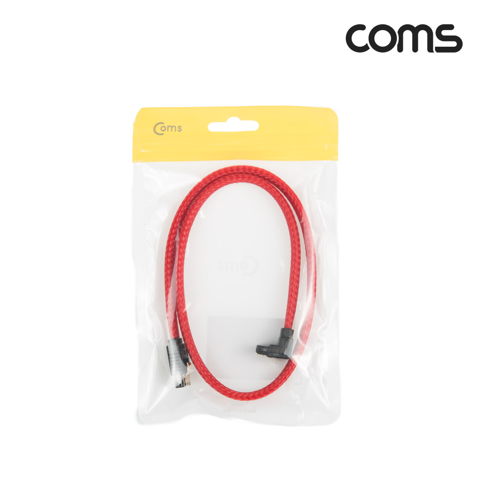 Coms SATA 하드(HDD) 케이블 3.0 (SATA3/6.0Gbps) / 메쉬 / 클립형 / ㄱ자 한쪽 꺾임 / 50cm / Red