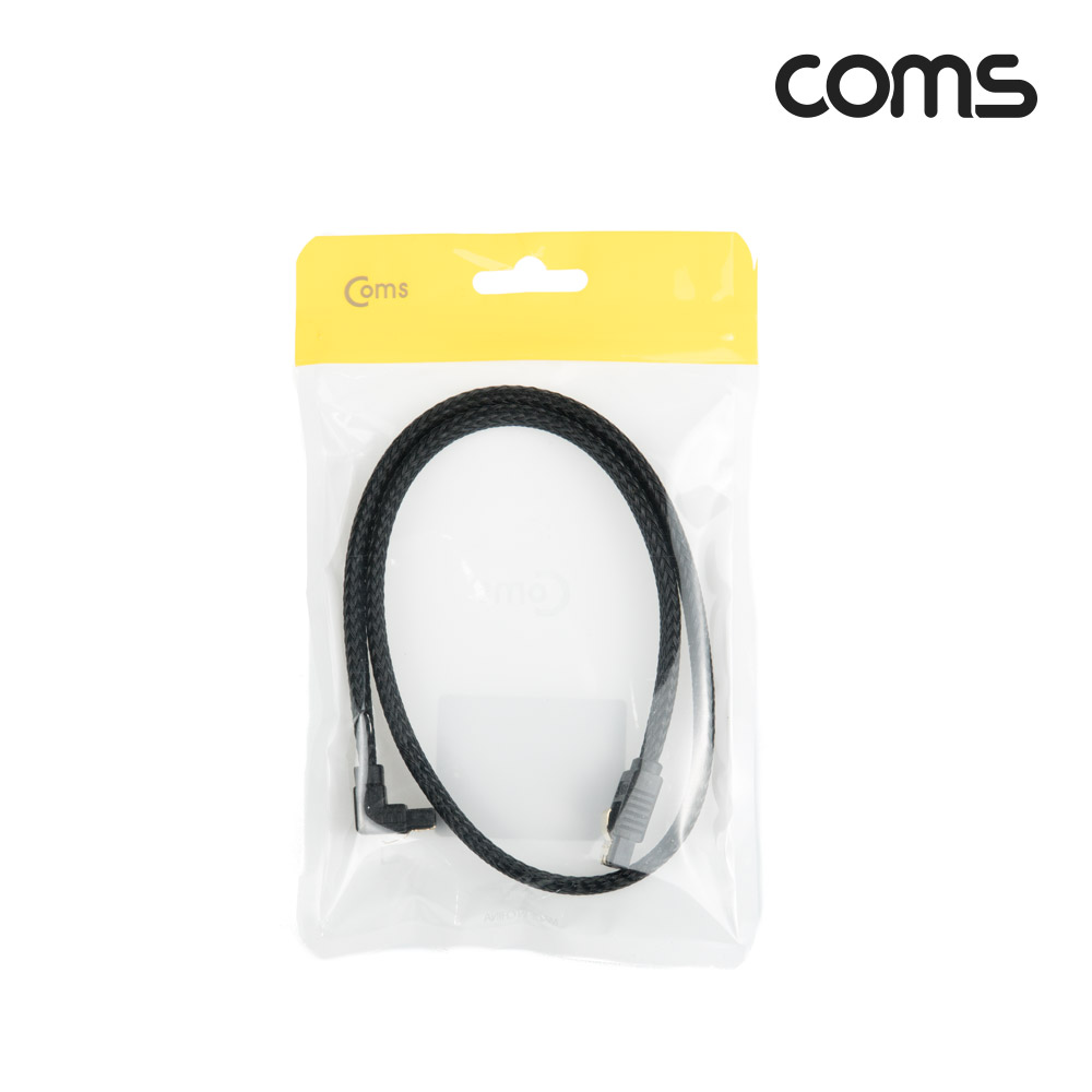 Coms SATA 하드(HDD) 케이블 3.0 (SATA3/6.0Gbps) / 메쉬 / 클립형 / ㄱ자 한쪽 꺾임 / 50cm / Black