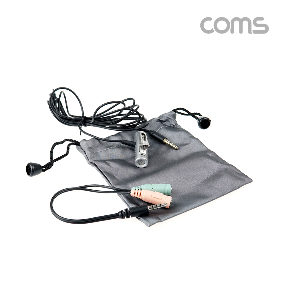 Coms 프로페셔널 클립형 핀 마이크 / 3.5 스테레오(stereo, AUX) 3극(M)+4극 변환 젠더케이블/ 소형 마이크 / 1.8M