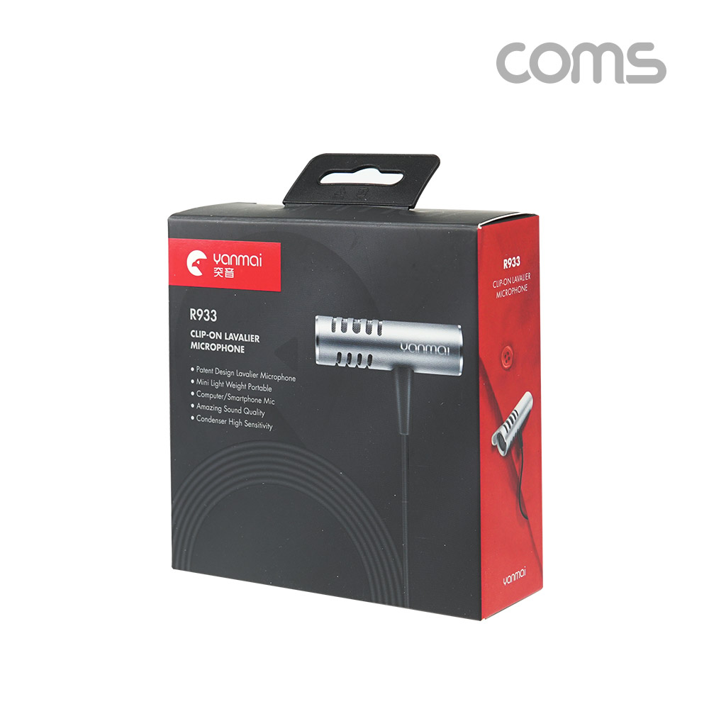 Coms 프로페셔널 클립형 핀 마이크 / 3.5 스테레오(stereo, AUX) 3극(M)+4극 변환 젠더케이블/ 소형 마이크 / 1.8M