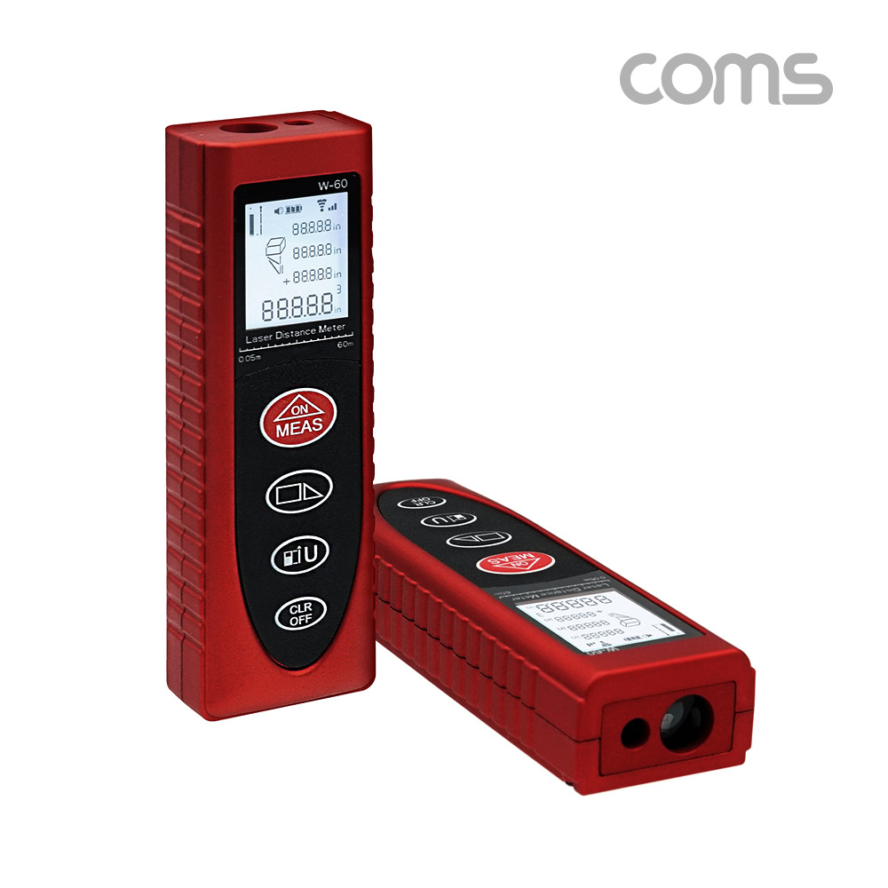 Coms 휴대용 레이저 거리 측정기, 최대 60m, 거리 면적 부피 피타고라스 측정