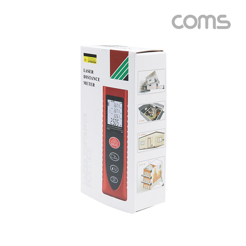 Coms 휴대용 레이저 거리 측정기, 최대 60m, 거리 면적 부피 피타고라스 측정
