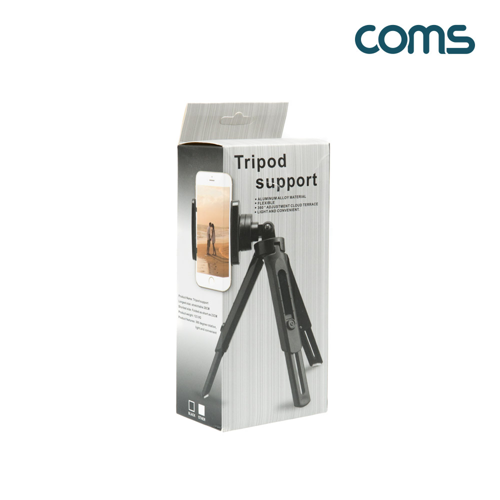 Coms 휴대용 미니 삼각대, 소형, 접이식, 5단 높이조절, 각도조절, 스마트폰 거치 홀더