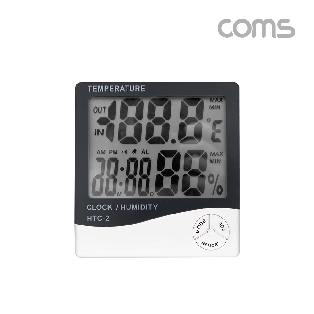 Coms 디지털 알람 온습도계, 실내, 실외(접촉온도 측정), 다용도(알람,날짜,시간)