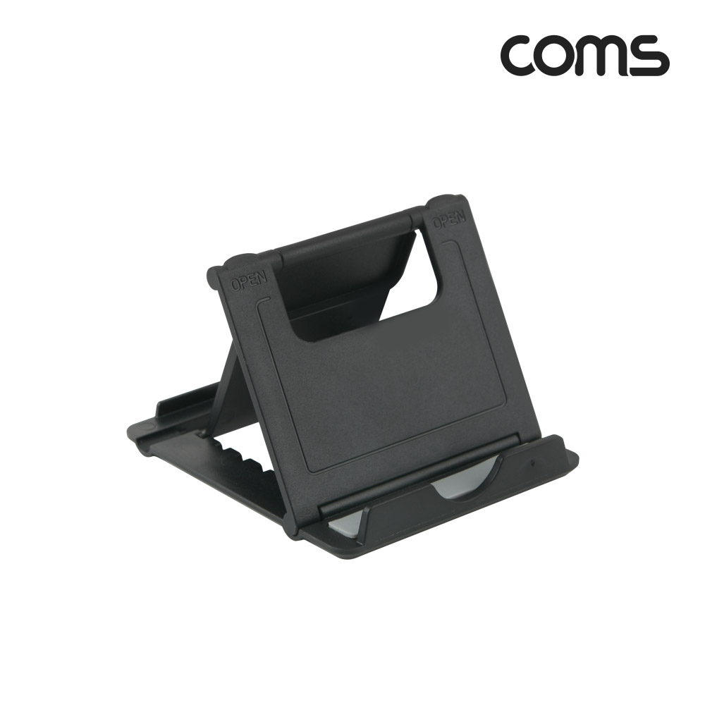 Coms 스마트폰 거치대(폴더접이식), 탁상용, 책상거치, 휴대용, 스탠드, Black